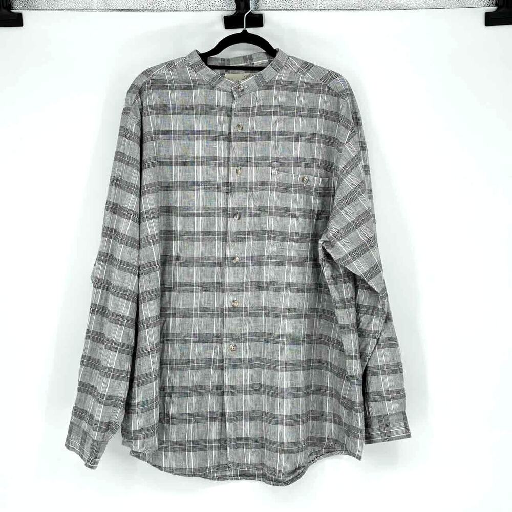 GreatLand Men's Black & White Plaid Stand Collar Button Up Shirt - Size XL